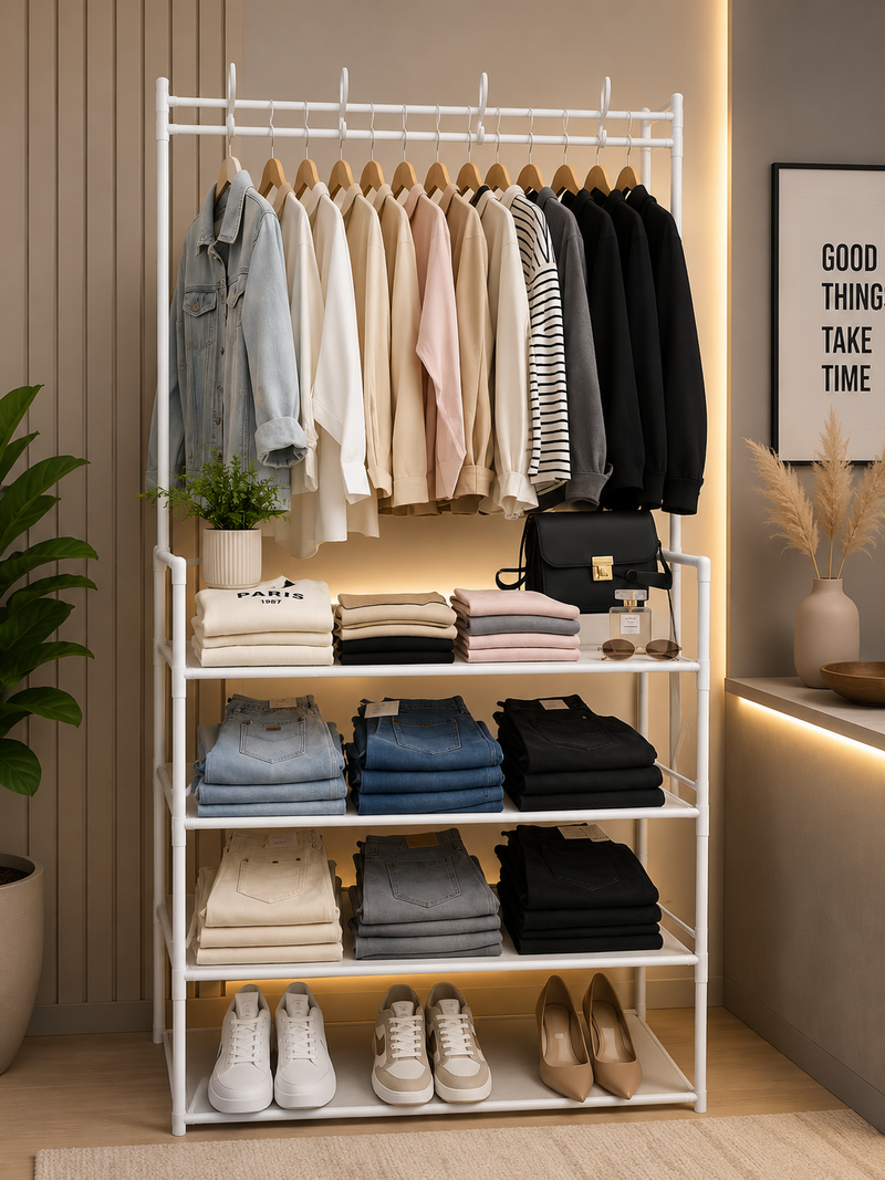 Porte-Vêtements Moderne avec Étagères-2