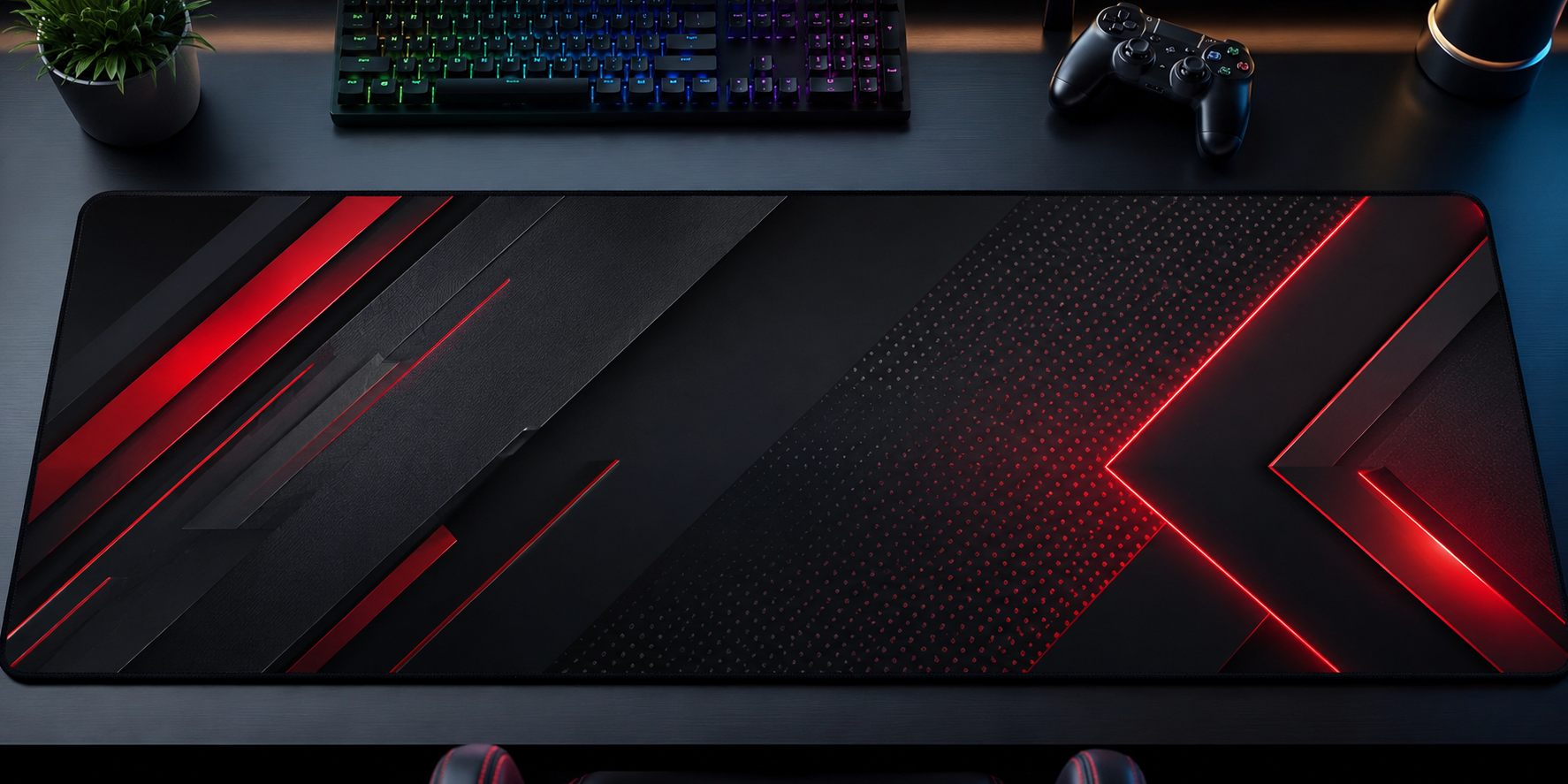 Tapis de Souris Gaming XXL – Design Rouge & Noir