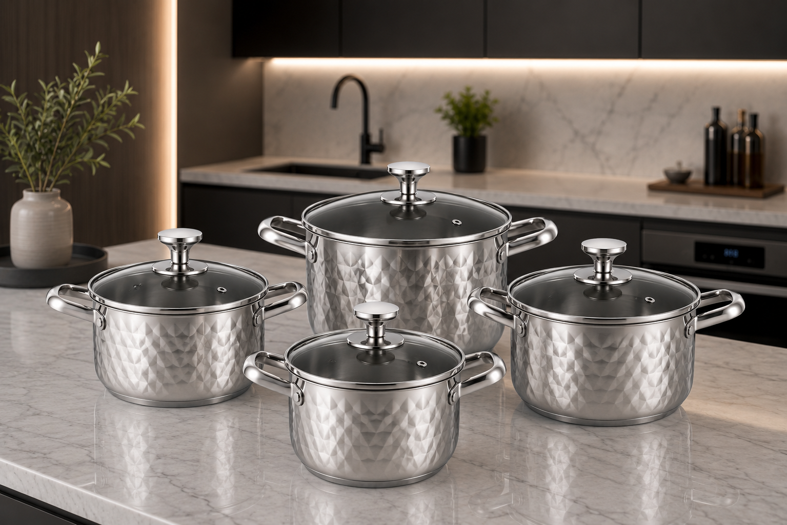 Ensemble Marmites Inox 8 pc– Style Moderne-1