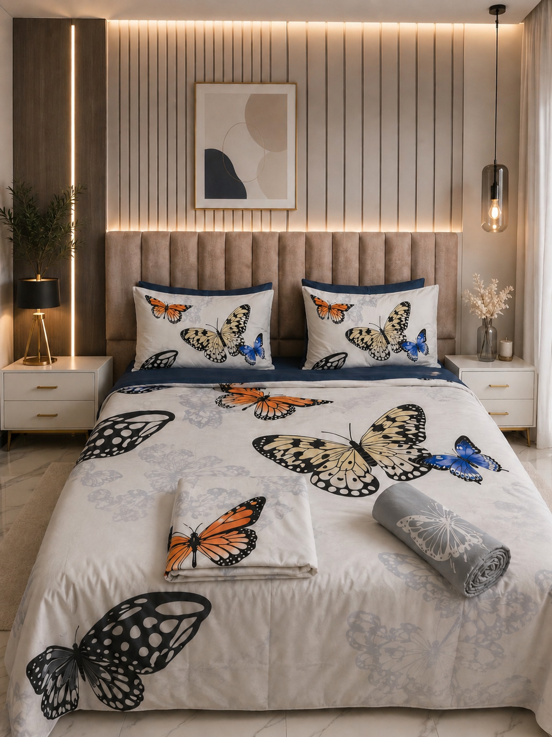 Ensemble draps housse moderne avec motifs papillions-1