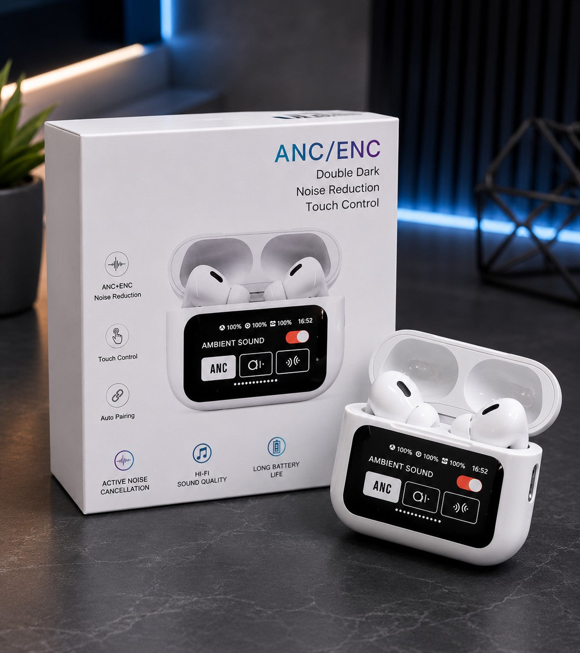 Écouteurs Bluetooth ANC/ENC avec Écran Tactile