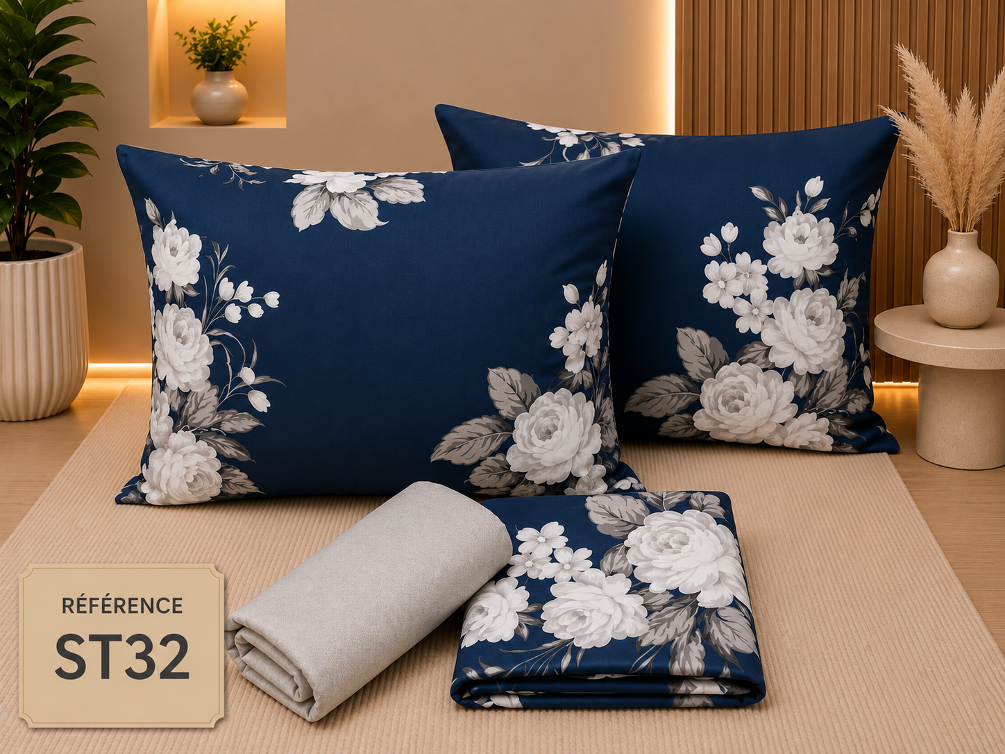 Parure de Lit ST32 – Motif Floral Élégant-1