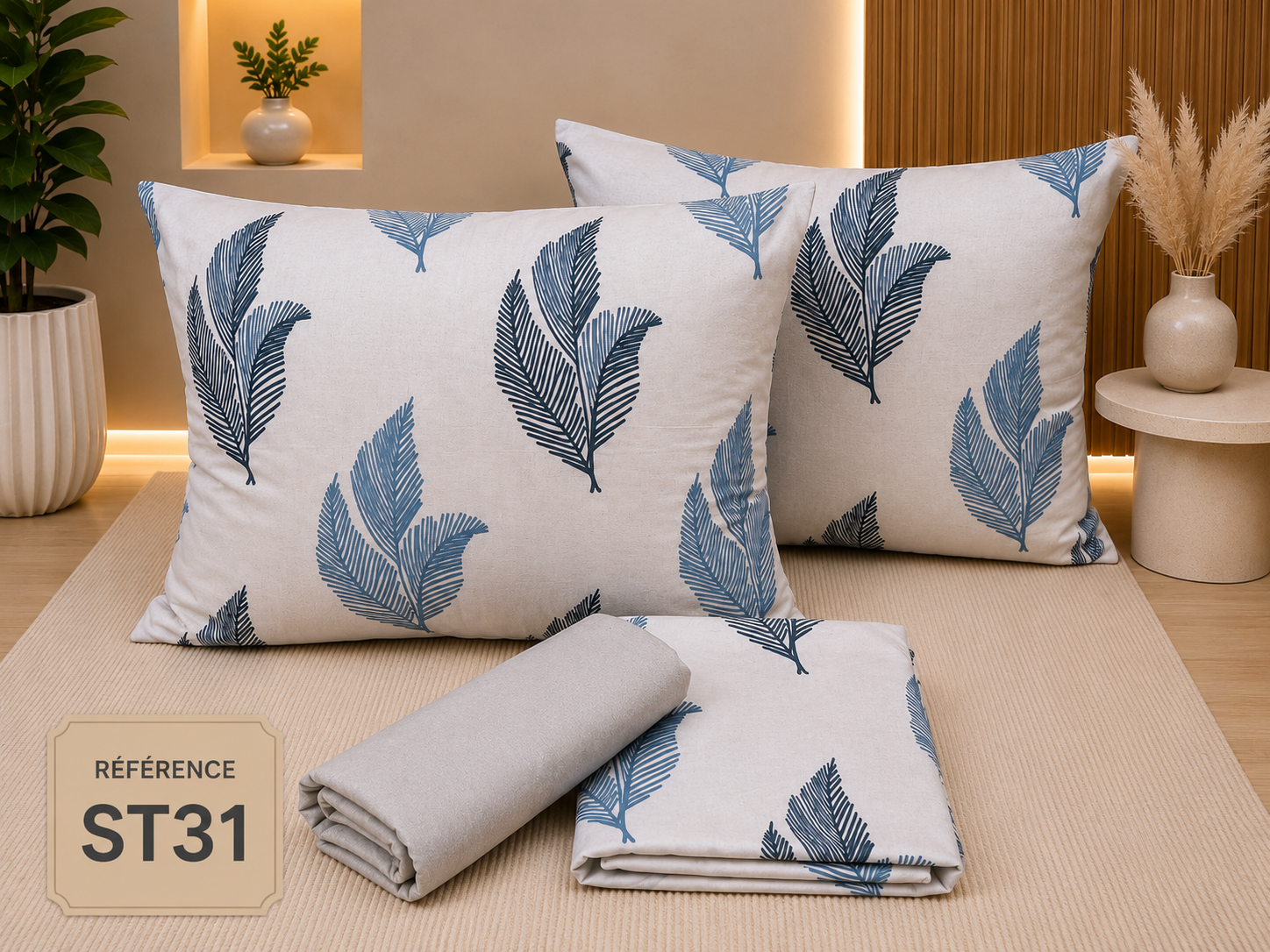 Parure de Lit ST31 – Motif Feuilles Modernes-1