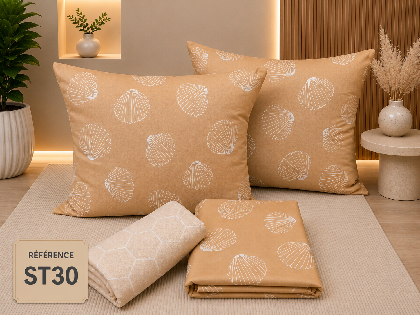 Parure de Lit ST30 – Motif Coquillages Élégant-1