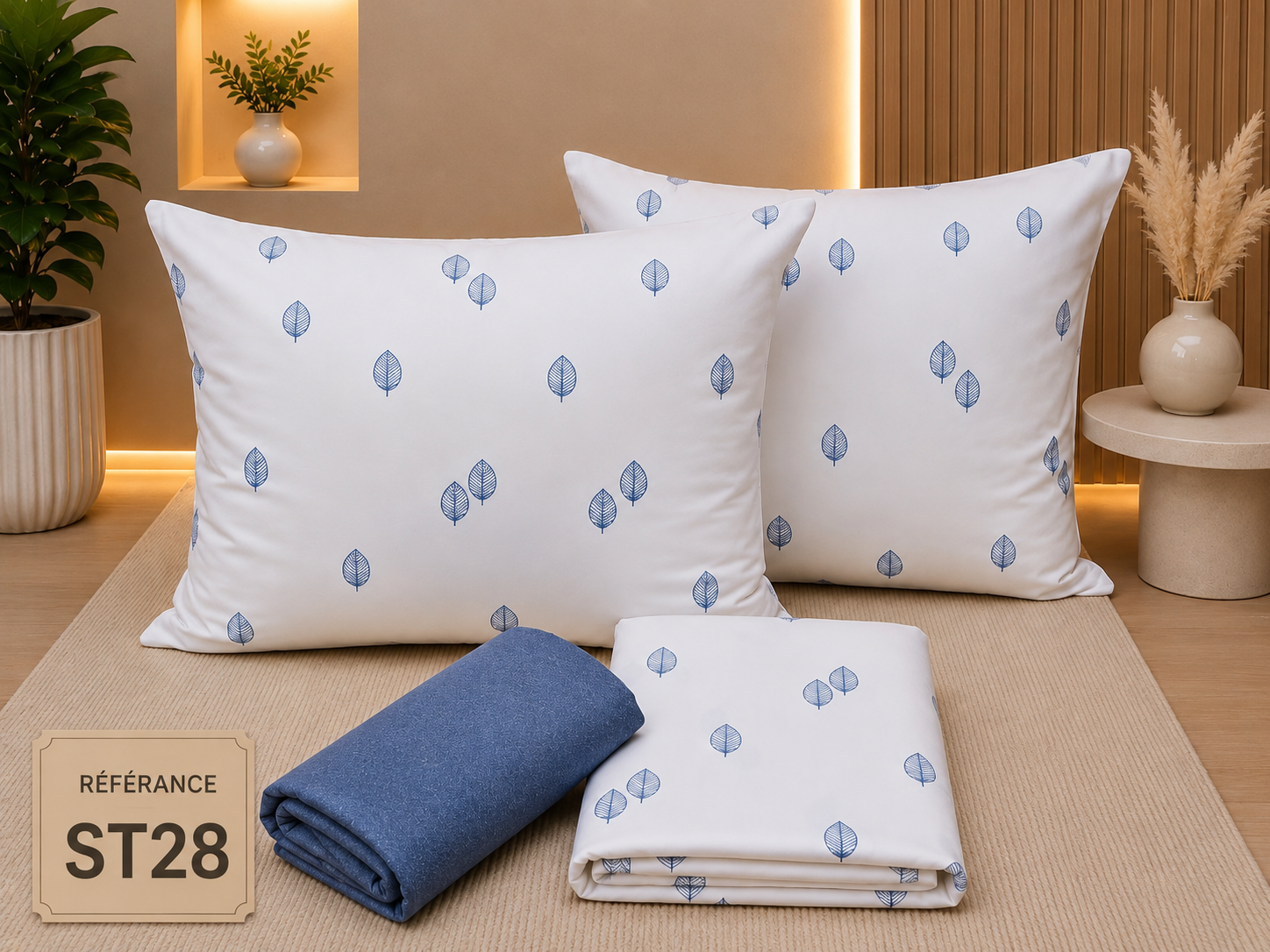 Parure de Lit ST28 – Motif Feuilles Minimaliste-1