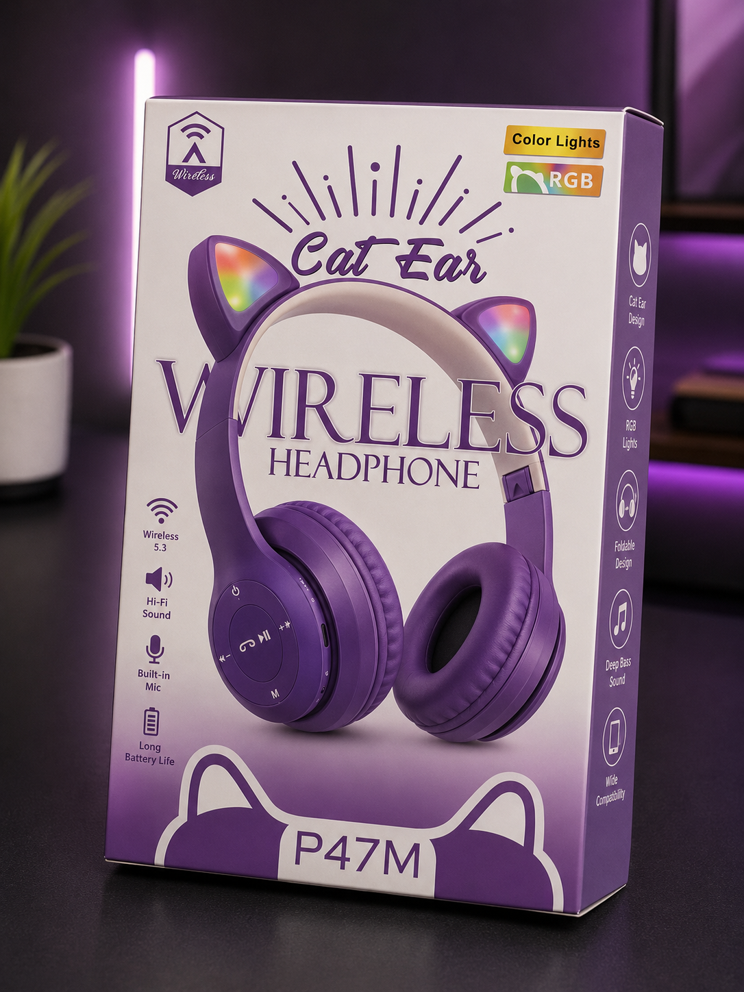 Casque Bluetooth Cat Ear P47M RGB-1