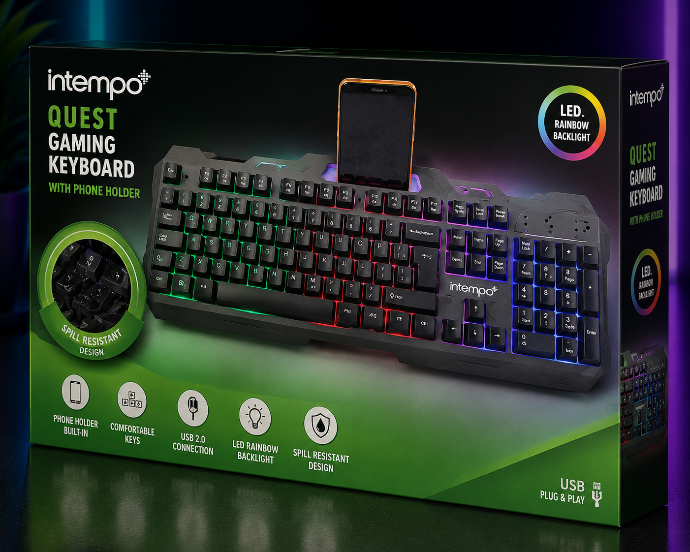 Clavier Gaming Intempo Quest avec Support Téléphone-1