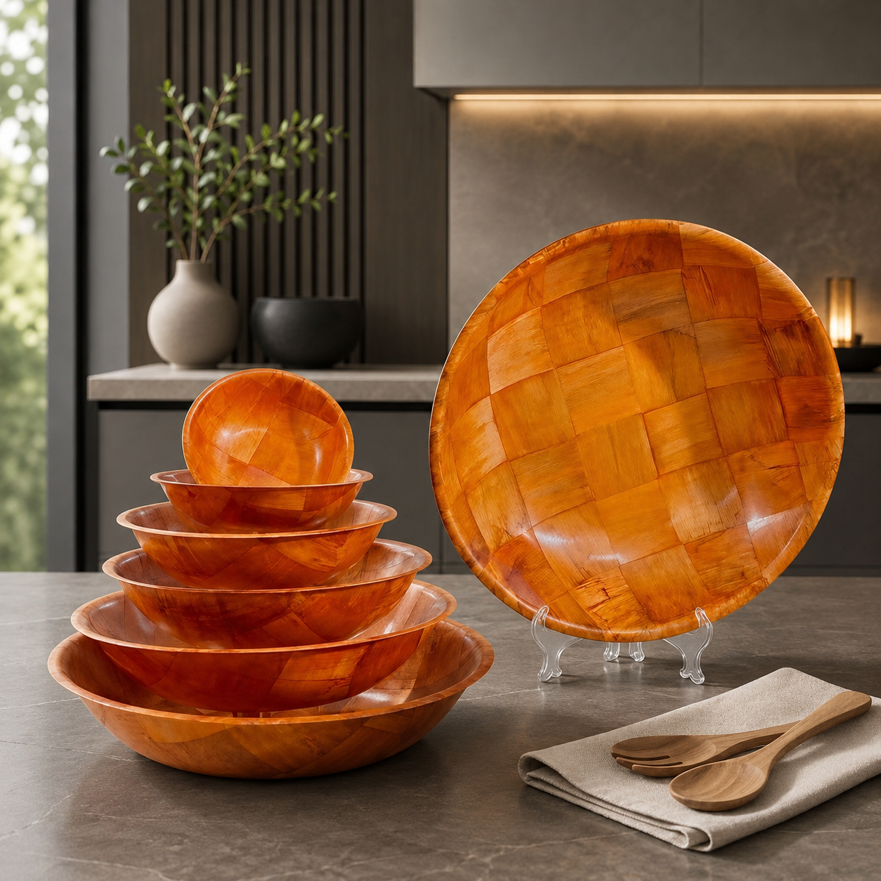 Set Bols & Plateau en Bois – Style Naturel & Moderne