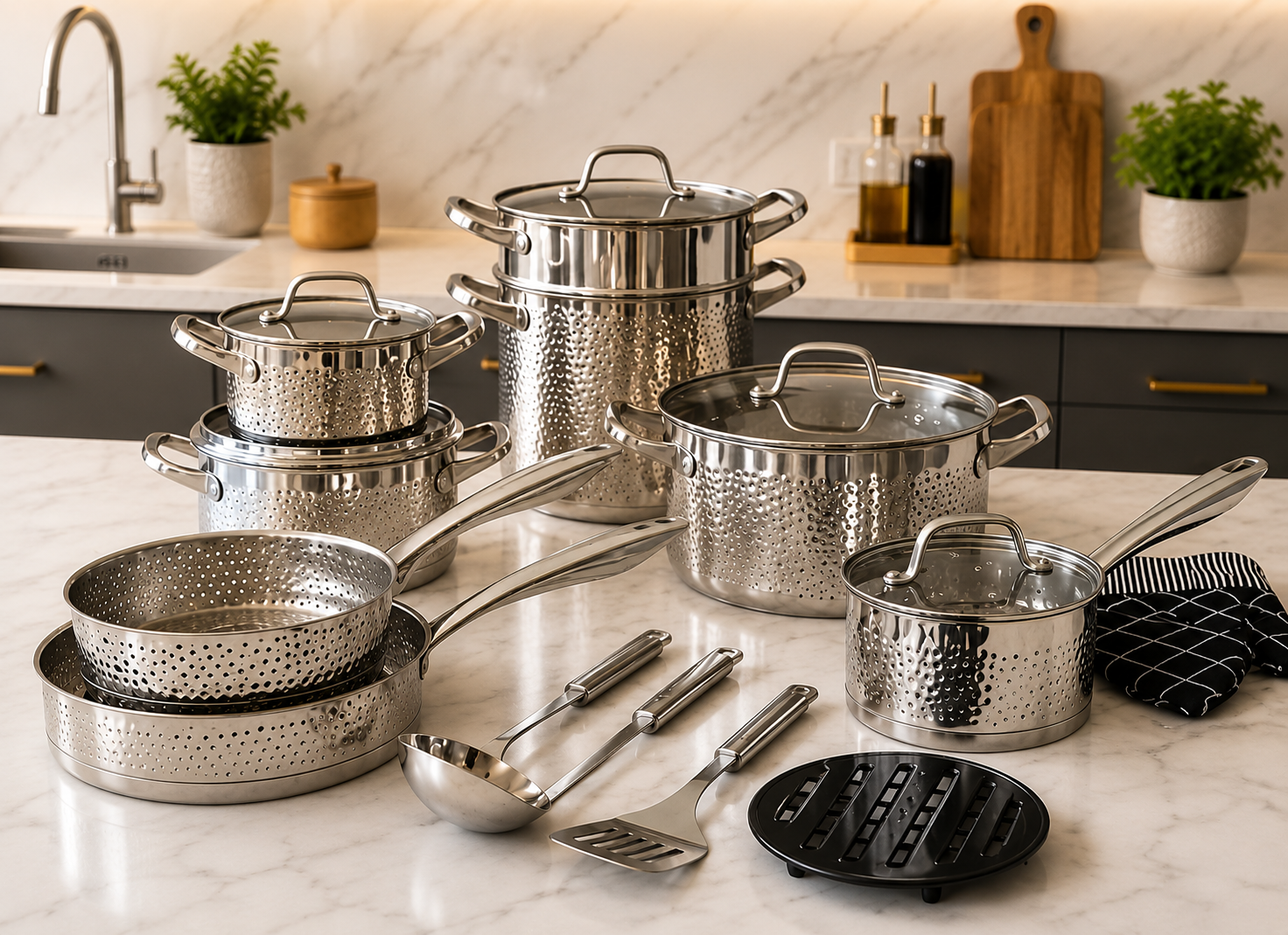 Ensemble Batterie de Cuisine Inox Mixstar – 18 PCS