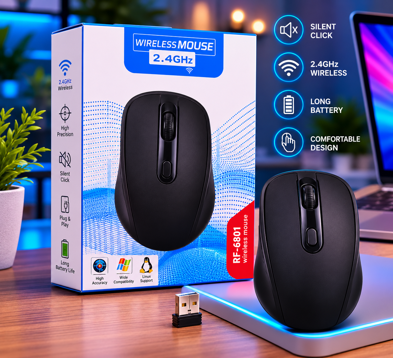 Souris Sans Fil 2.4 GHz RF-6801