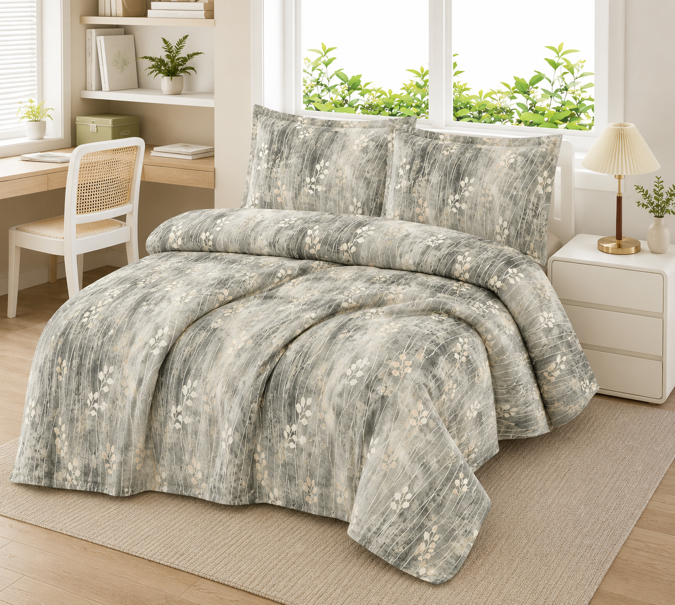Modern House – 4PCS Bedding Set - Vert fleuri