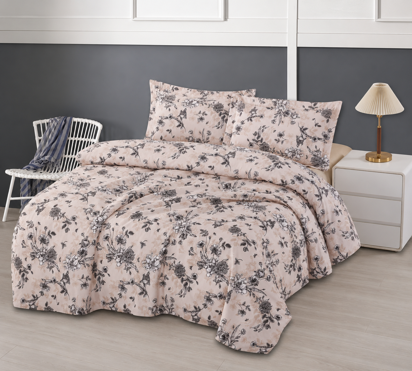 Modern House – 4PCS Bedding Set - marron fleuri