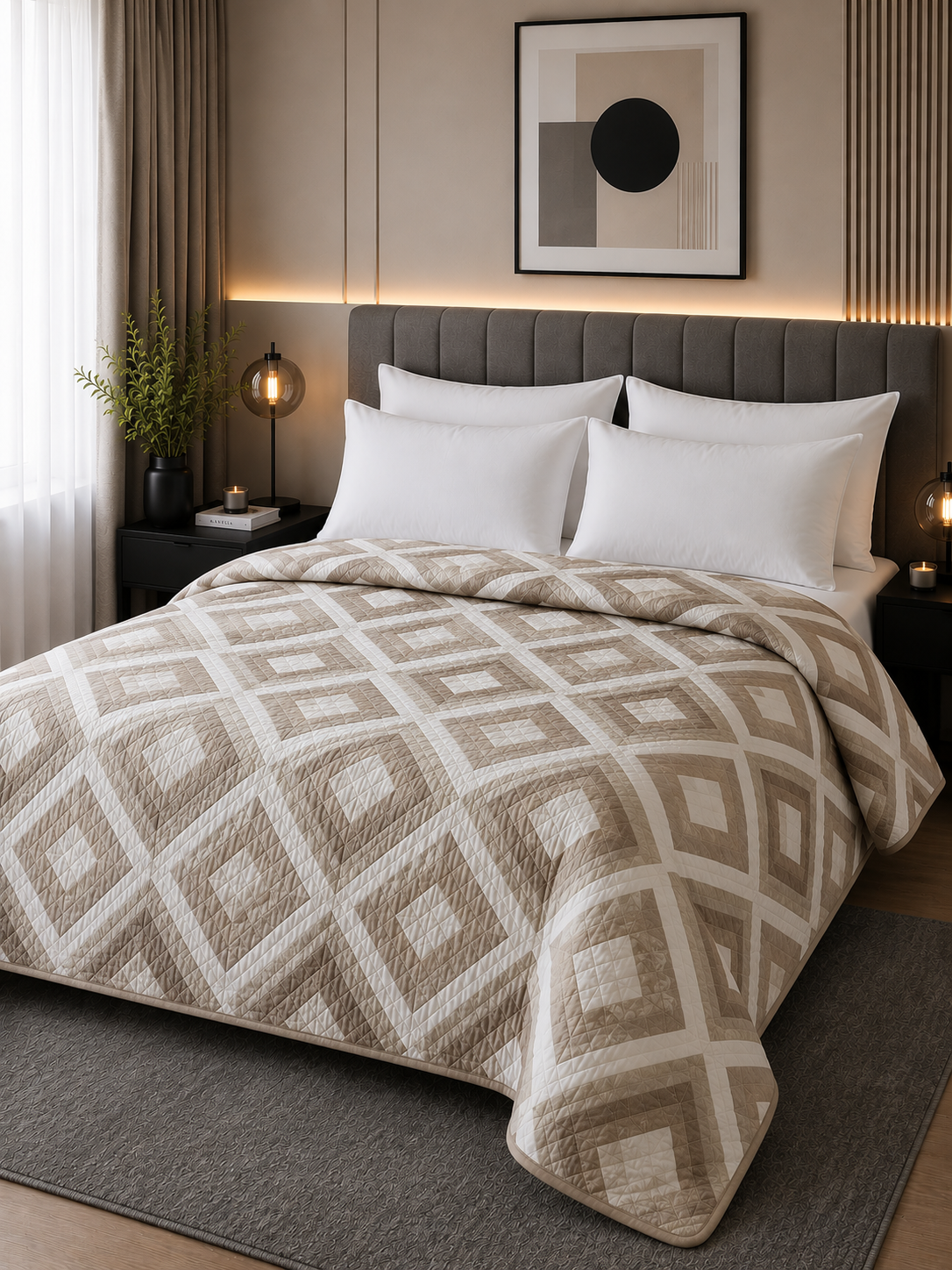 Couverture moderne au motif géométrique élégant en couleur beige-3