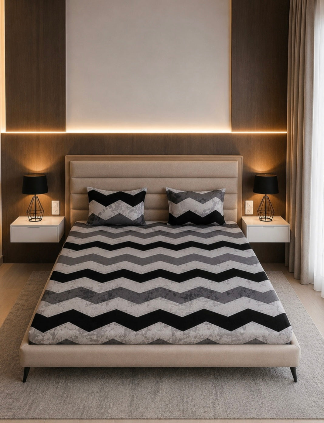 Ensemble Literie Zigzag Noir & Gris