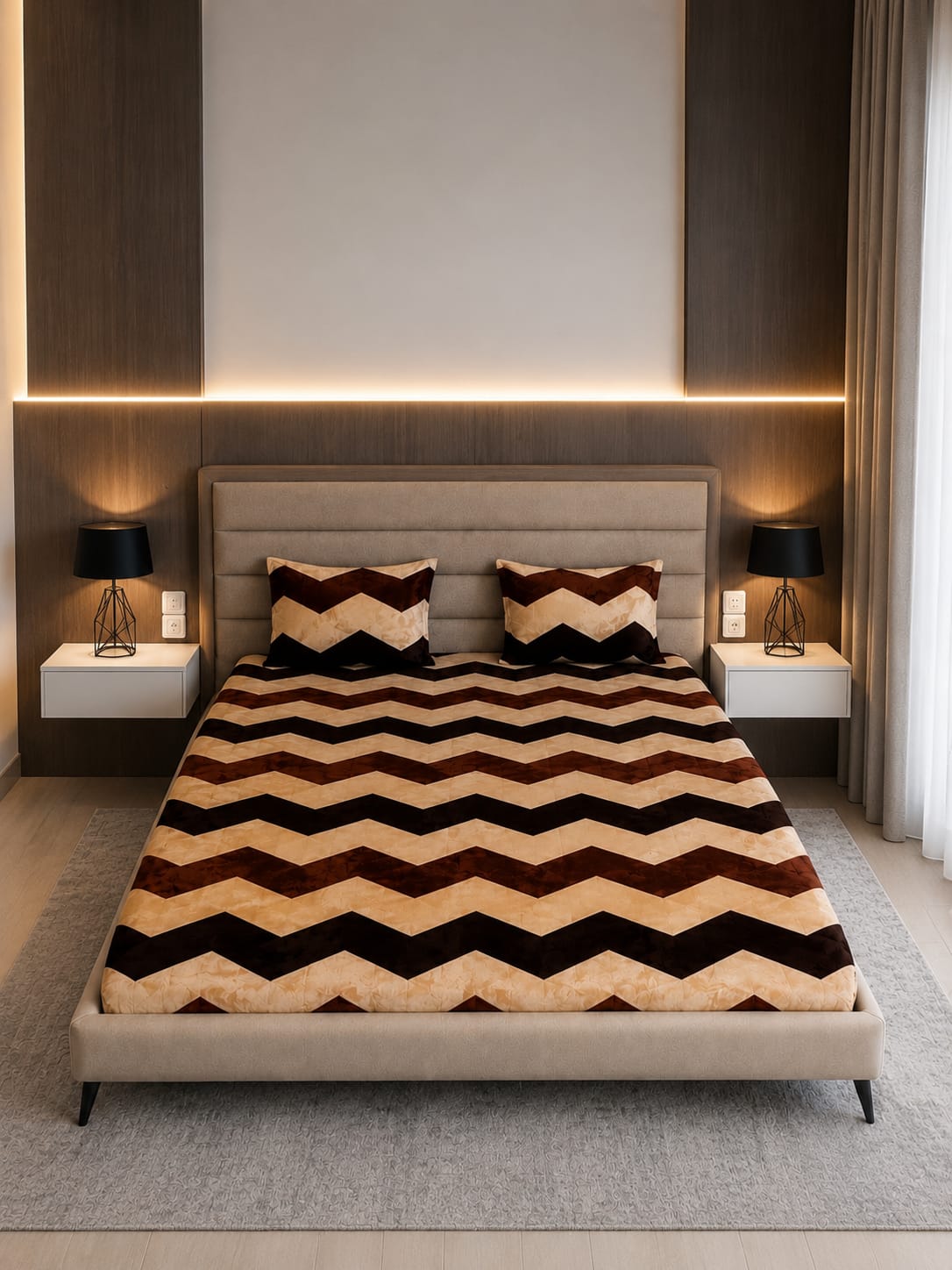 Ensemble Literie Zigzag Marron & Beige